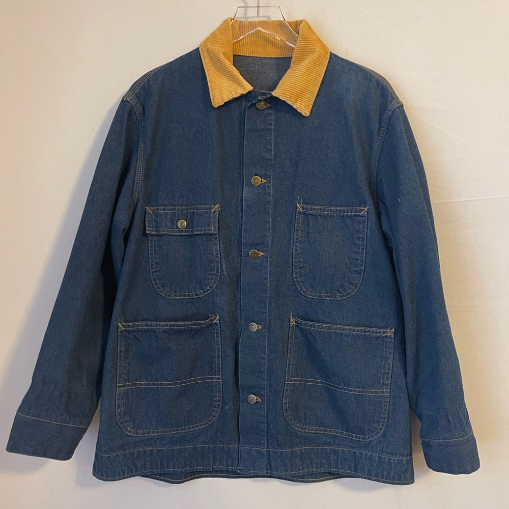 Denim Chore‎ Coat Barn Jacket Corduroy Collar Vintage Roebucks elastic waist
